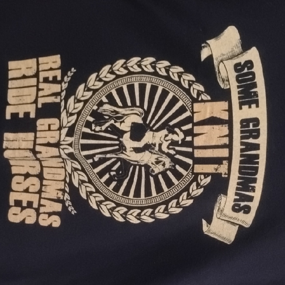 Black Graphic T-Shirt 'Some Grandmas Knit Real Grandmas Ride Horses'